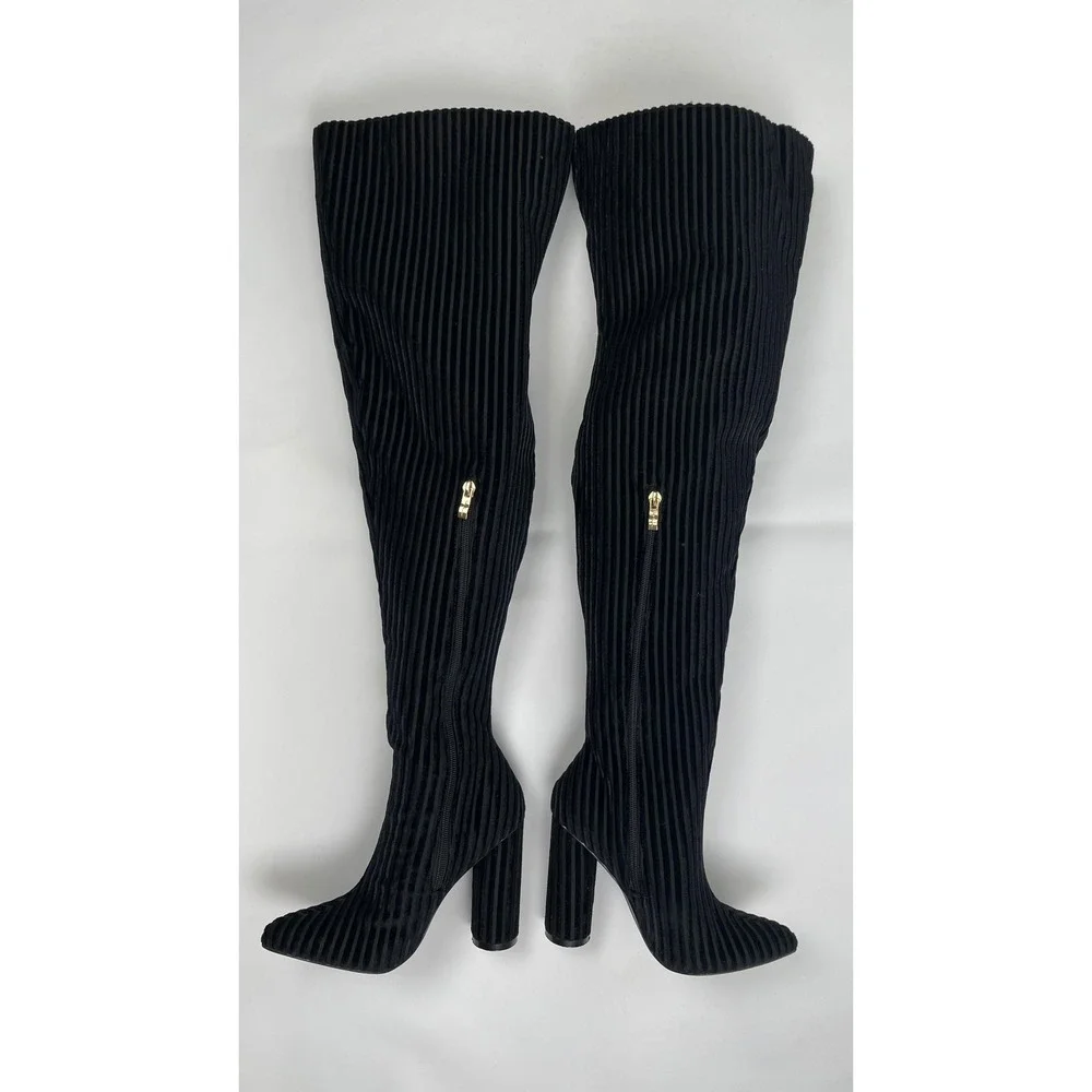 Sergio Todzi JR-022 Black Ribbed Over The Knee Block Heel Gothic Boots Womens 37